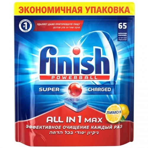 Средство Finish All-in-1 Shine&Protect Lemon для посудомоечных машин, 65 шт