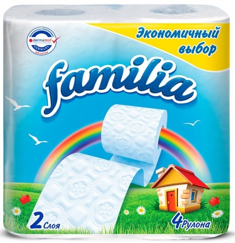 Туалетная бумага Familia "Радуга", 2 слоя, 4 рулона