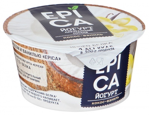 Йогурт Epica натуральный с кокосом и ванилью 6,3% 130г