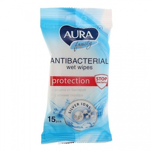 Салфетки влажные Aura антибактериальные, 15 шт