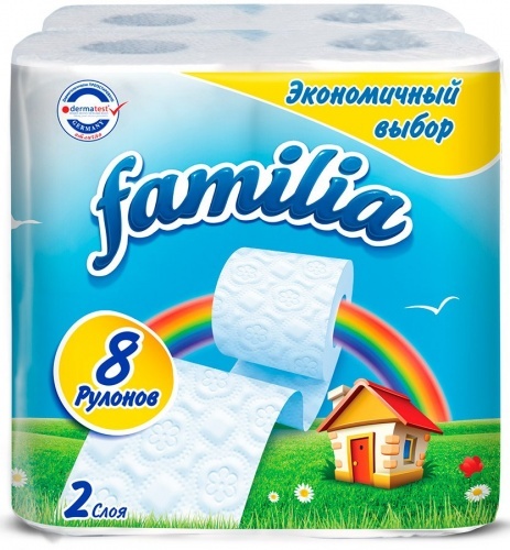 Туалетная бумага Familia "Радуга", 2 слоя, 8 рулонов
