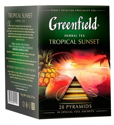 Чай Greenfield Tropical Sunset травяной с ароматом манго и ананаса, 20 пирамидок*1,8г