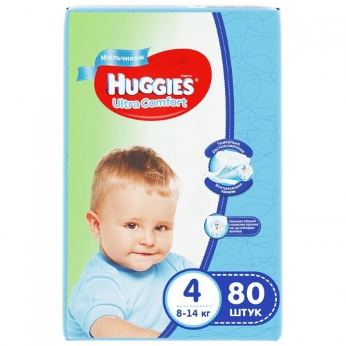 Подгузники для мальчиков Huggies Ultra Comfort 4, 8-14 кг, 80 шт.