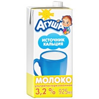 Молоко Агуша ультрапастеризованное с 3 лет, 3,2%, 925 мл