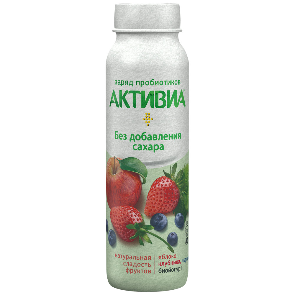Йогурт Активиа питьевой Яблоко Клубника Черника без сахара 260 г – купить в  Екатеринбурге с доставкой. Цена 82 ₽ в интернет-магазине МегаМаркет