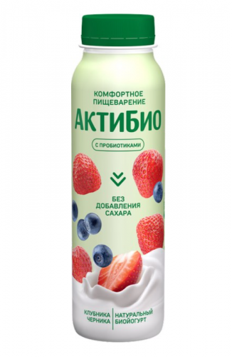 Йогурт питьевой Актибио яблоко-клубника-черника без сахара 1.5%, 260г